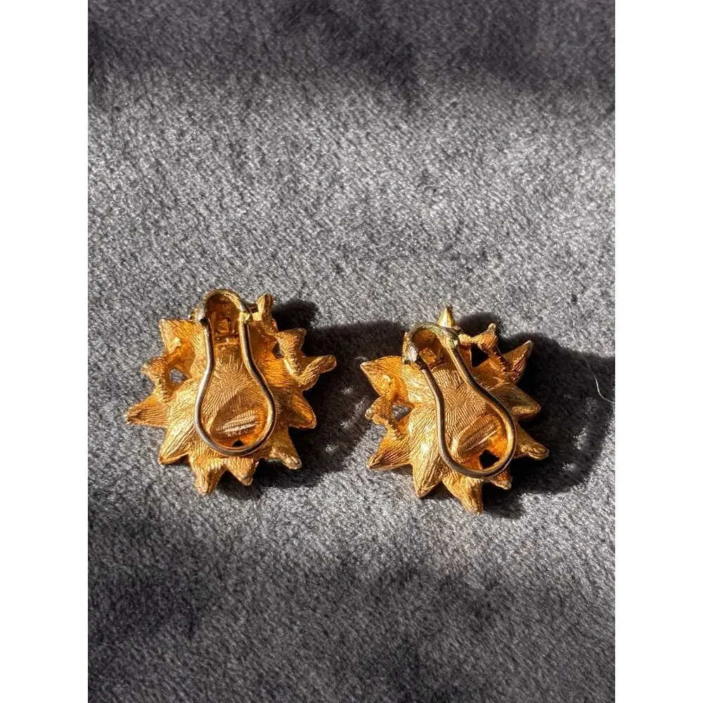 Vintage Pastel Rhinestone Clip On Earrings Textured Tone Flowers